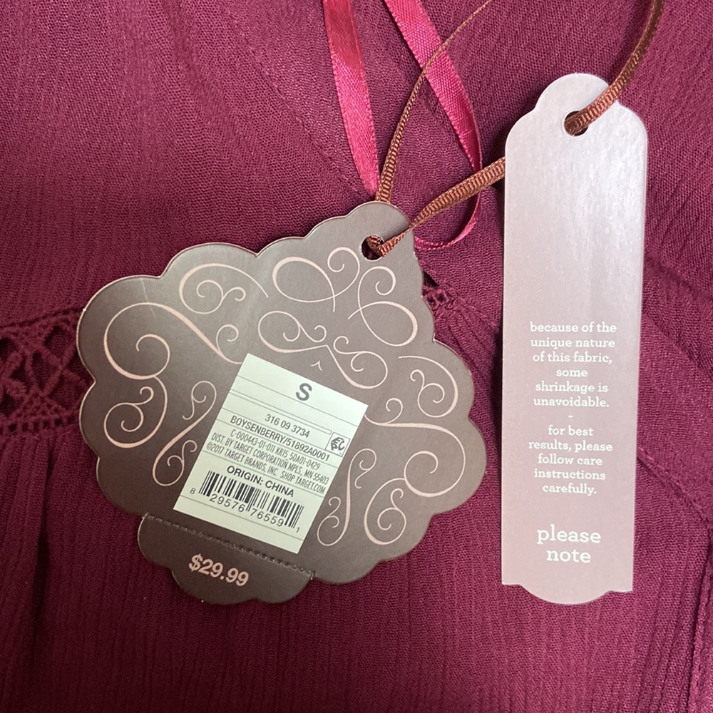 NWT Women’s Knox Rose Bohemian wine red flowy long-sleeved dress. Size small. - Picture 16 of 16